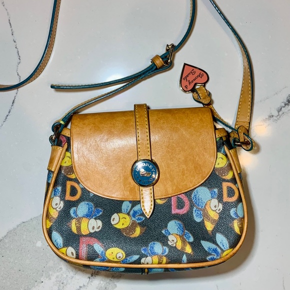 Dooney & Bourke Handbags - VINTAGE DOONEY BOURKE BROWN LEATHER BELTED CROSSBODY HANDBAG BEE DESIGN